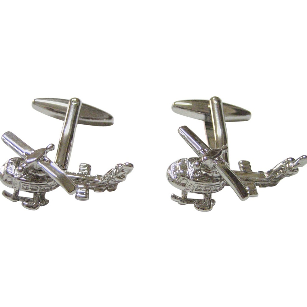 Silver Toned Textured Helicopter Cufflinks